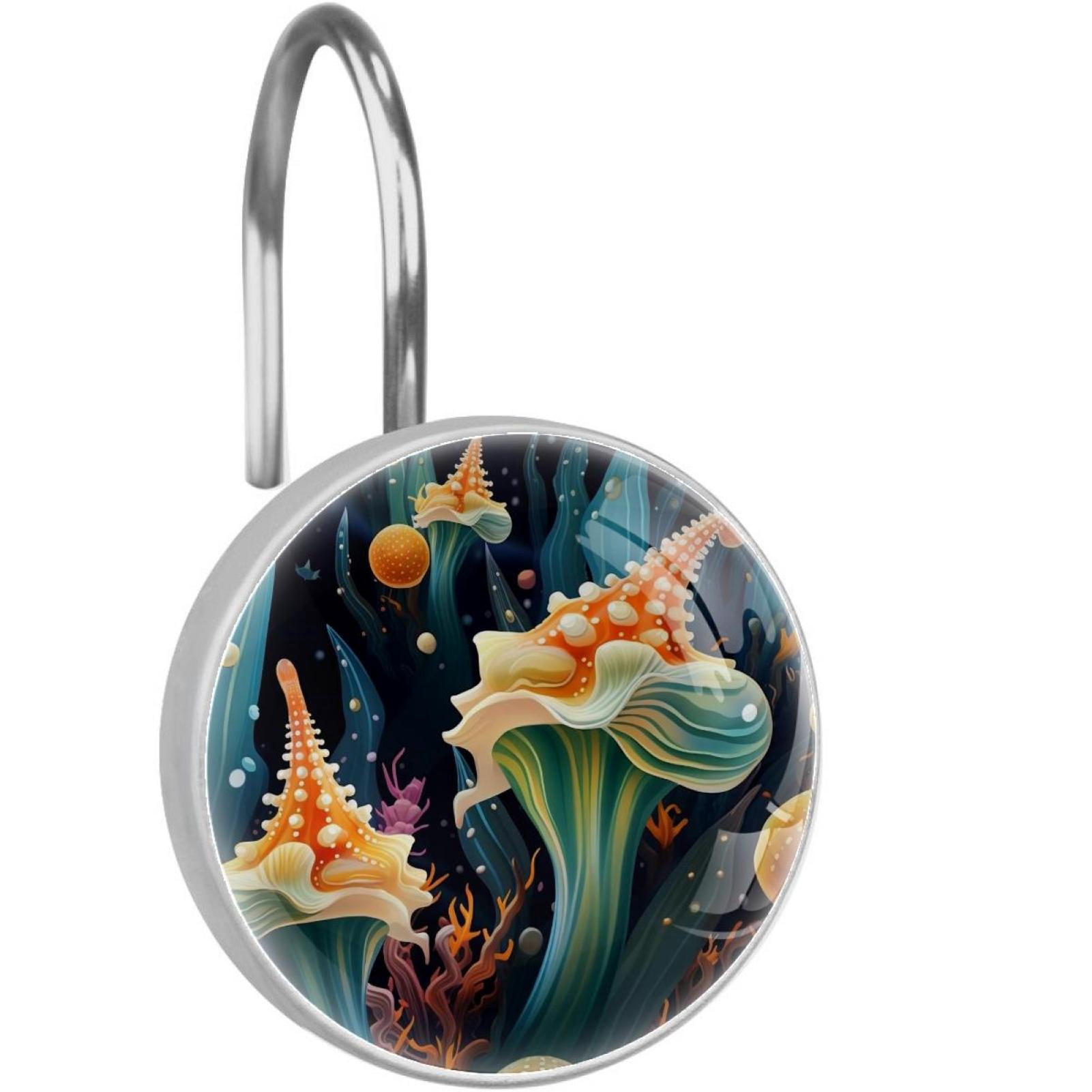 HemaKayy 12 Pcs Decorative Shower Curtain Hooks - Stainless Steel Rings for Bathroom Décor - Easy Glide & Secure Hold - Perfect Decoration for Bathroom Shower Rods - Ocean Sea Slug