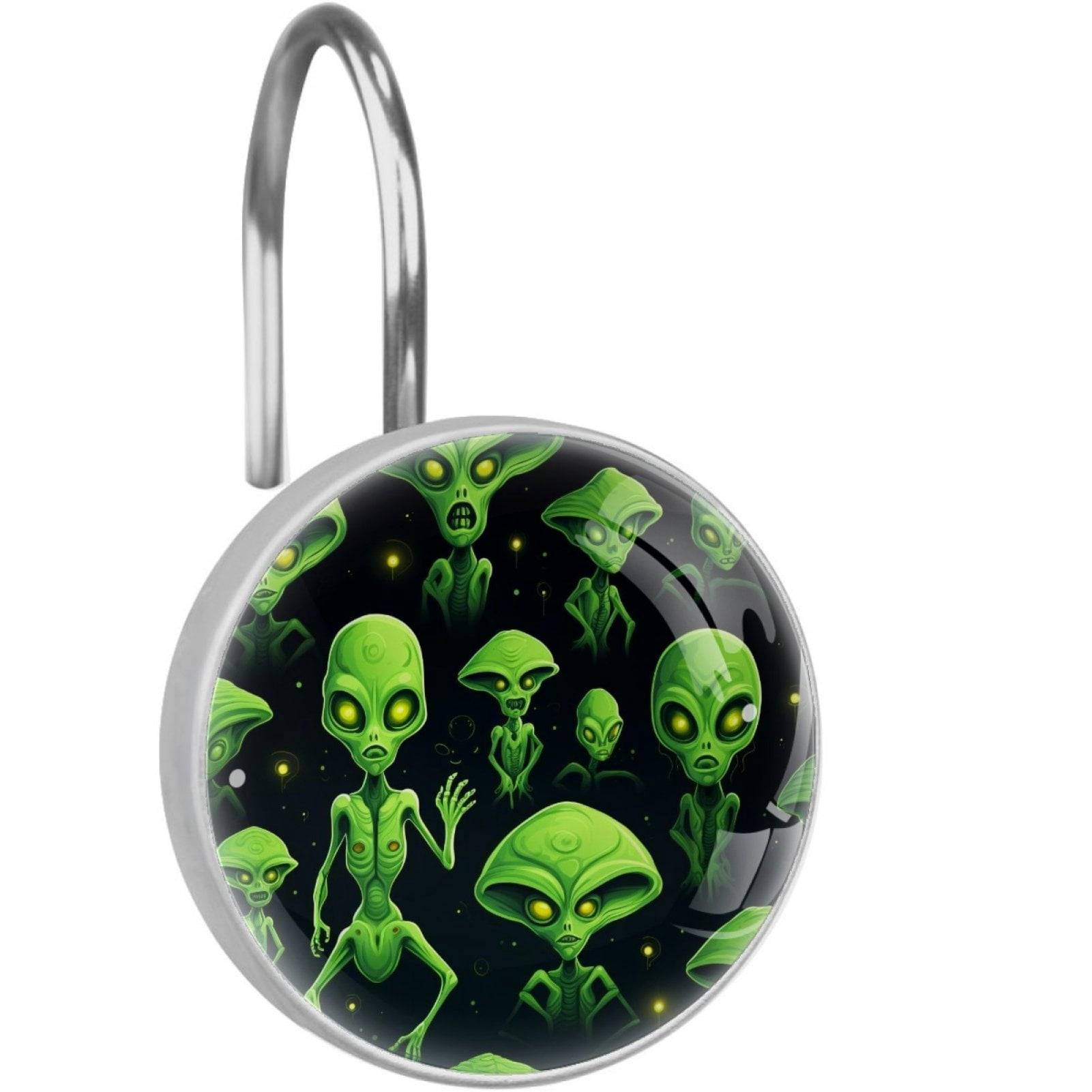 HemaKayy 12 Pcs Decorative Shower Curtain Hooks - Stainless Steel Rings for Bathroom Décor - Easy Glide & Secure Hold - Perfect Decoration for Bathroom Shower Rods - Outer Space Alien
