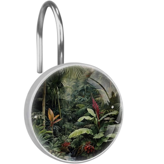 HemaKayy 12 Pcs Decorative Shower Curtain Hooks - Stainless Steel Rings for Bathroom Décor - Easy Glide & Secure Hold - Perfect Decoration for Bathroom Shower Rods - Tropical Plants