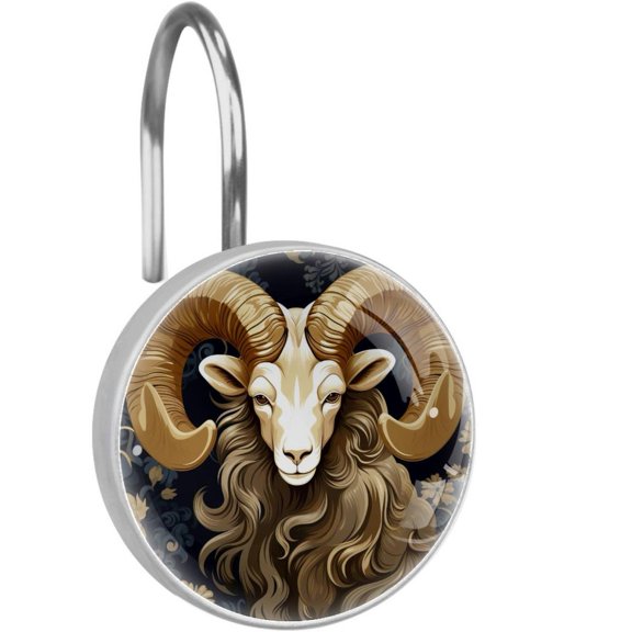 HemaKayy 12 Pcs Decorative Shower Curtain Hooks - Stainless Steel Rings for Bathroom Dcor - Easy Glide & Secure Hold - Perfect Decoration for Bathroom Shower Rods - Aries Constellation