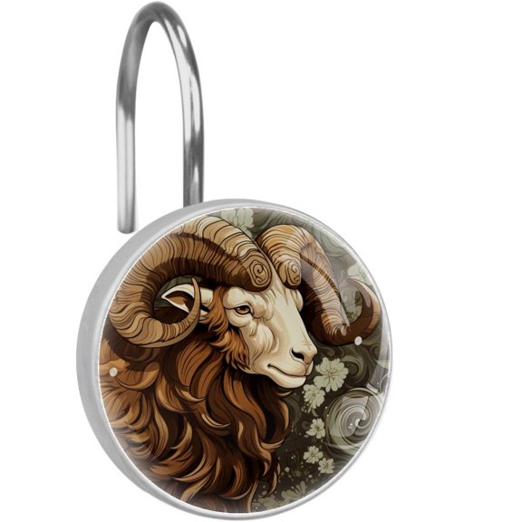 HemaKayy 12 Pcs Decorative Shower Curtain Hooks - Stainless Steel Rings for Bathroom Dcor - Easy Glide & Secure Hold - Perfect Decoration for Bathroom Shower Rods - Aries Constellation