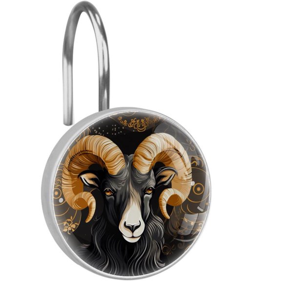 HemaKayy 12 Pcs Decorative Shower Curtain Hooks - Stainless Steel Rings for Bathroom Dcor - Easy Glide & Secure Hold - Perfect Decoration for Bathroom Shower Rods - Aries Constellation