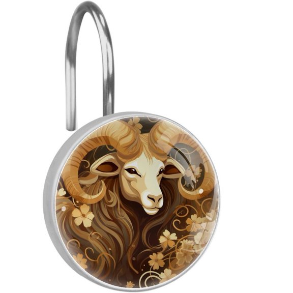 HemaKayy 12 Pcs Decorative Shower Curtain Hooks - Stainless Steel Rings for Bathroom Dcor - Easy Glide & Secure Hold - Perfect Decoration for Bathroom Shower Rods - Aries Constellation