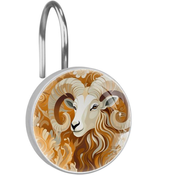 HemaKayy 12 Pcs Decorative Shower Curtain Hooks - Stainless Steel Rings for Bathroom Dcor - Easy Glide & Secure Hold - Perfect Decoration for Bathroom Shower Rods - Aries Constellation