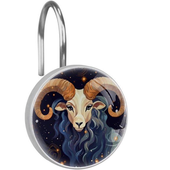 HemaKayy 12 Pcs Decorative Shower Curtain Hooks - Stainless Steel Rings for Bathroom Dcor - Easy Glide & Secure Hold - Perfect Decoration for Bathroom Shower Rods - Aries Constellation