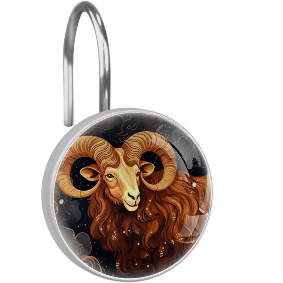 HemaKayy 12 Pcs Decorative Shower Curtain Hooks - Stainless Steel Rings for Bathroom Dcor - Easy Glide & Secure Hold - Perfect Decoration for Bathroom Shower Rods - Aries Constellation