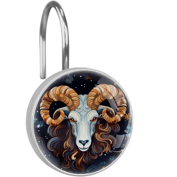 HemaKayy 12 Pcs Decorative Shower Curtain Hooks - Stainless Steel Rings for Bathroom Dcor - Easy Glide & Secure Hold - Perfect Decoration for Bathroom Shower Rods - Aries Constellation