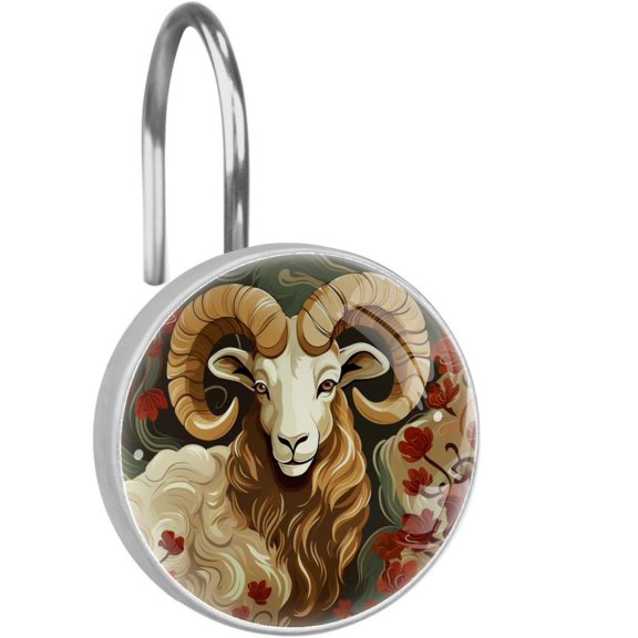 HemaKayy 12 Pcs Decorative Shower Curtain Hooks - Stainless Steel Rings for Bathroom Dcor - Easy Glide & Secure Hold - Perfect Decoration for Bathroom Shower Rods - Aries Constellation