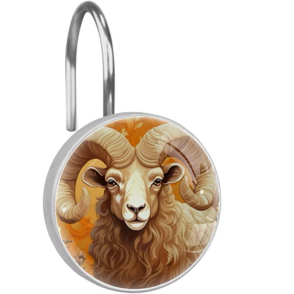 HemaKayy 12 Pcs Decorative Shower Curtain Hooks - Stainless Steel Rings for Bathroom Dcor - Easy Glide & Secure Hold - Perfect Decoration for Bathroom Shower Rods - Aries Constellation