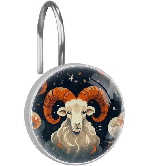 HemaKayy 12 Pcs Decorative Shower Curtain Hooks - Stainless Steel Rings for Bathroom Dcor - Easy Glide & Secure Hold - Perfect Decoration for Bathroom Shower Rods - Aries Constellation