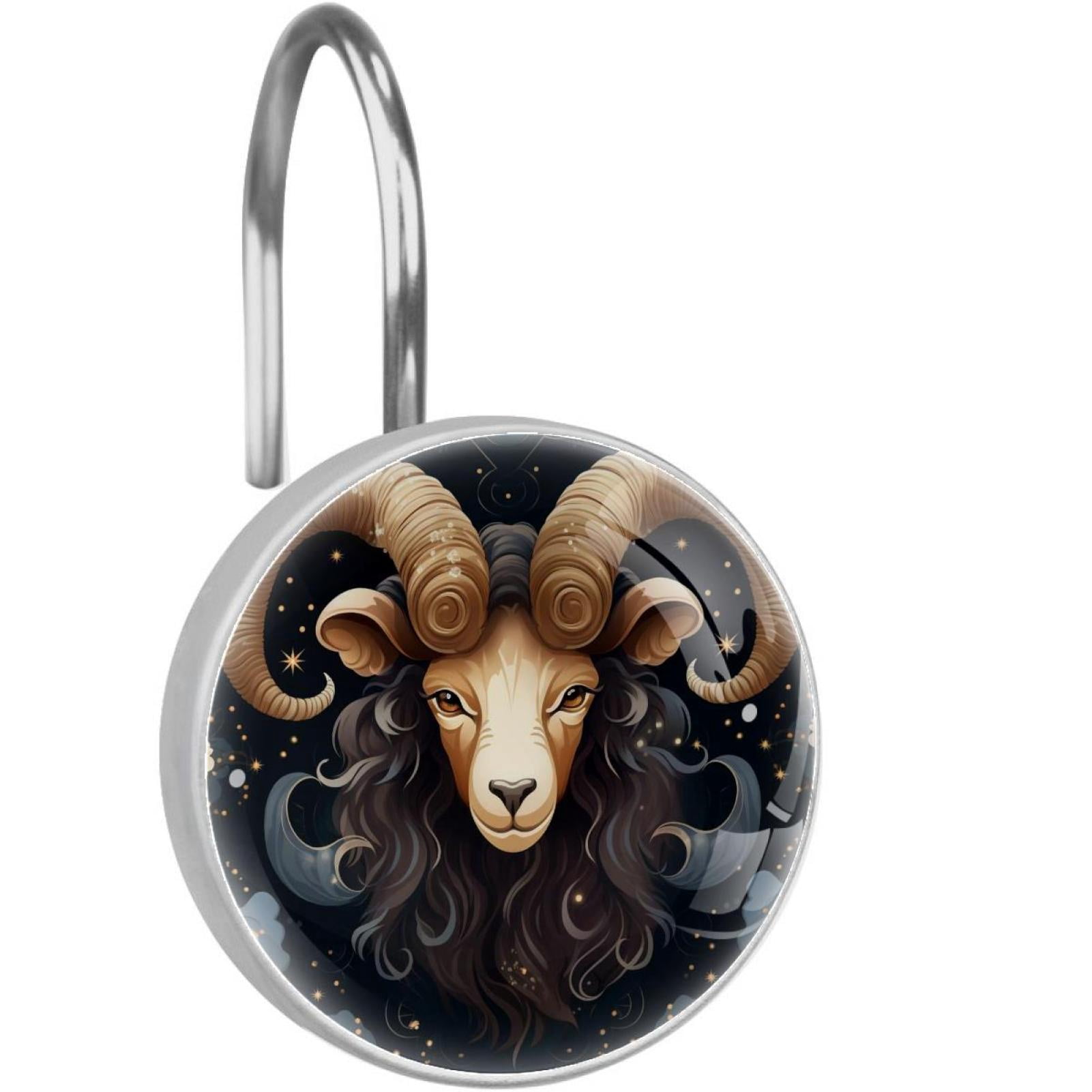 HemaKayy 12 Pcs Decorative Shower Curtain Hooks - Stainless Steel Rings for Bathroom Décor - Easy Glide & Secure Hold - Perfect Decoration for Bathroom Shower Rods - Aries Constellation