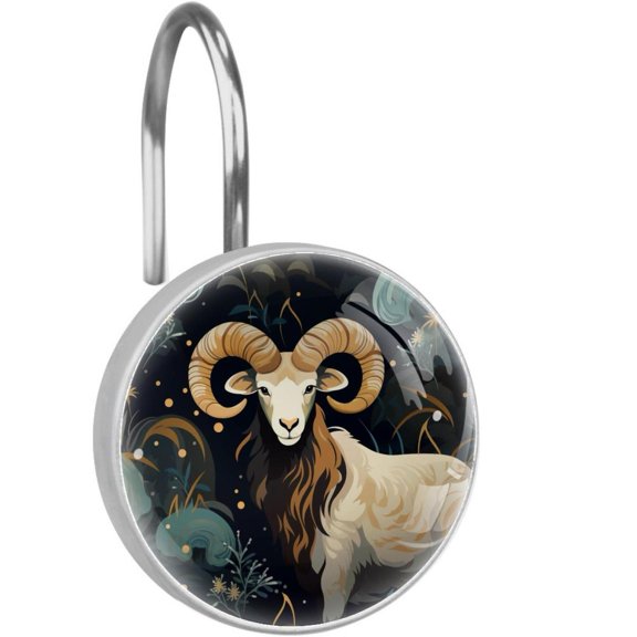 HemaKayy 12 Pcs Decorative Shower Curtain Hooks - Stainless Steel Rings for Bathroom Dcor - Easy Glide & Secure Hold - Perfect Decoration for Bathroom Shower Rods - Aries Constellation