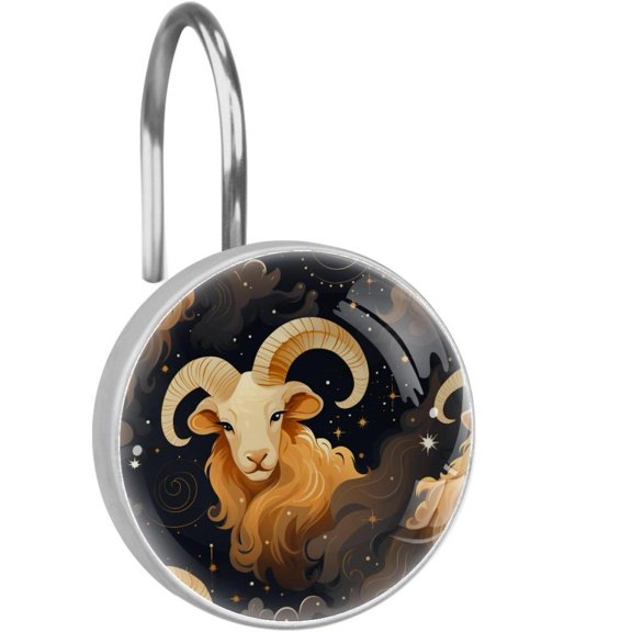 HemaKayy 12 Pcs Decorative Shower Curtain Hooks - Stainless Steel Rings for Bathroom Dcor - Easy Glide & Secure Hold - Perfect Decoration for Bathroom Shower Rods - Aries Constellation