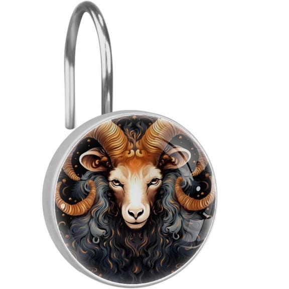 HemaKayy 12 Pcs Decorative Shower Curtain Hooks - Stainless Steel Rings for Bathroom Dcor - Easy Glide & Secure Hold - Perfect Decoration for Bathroom Shower Rods - Aries Constellation