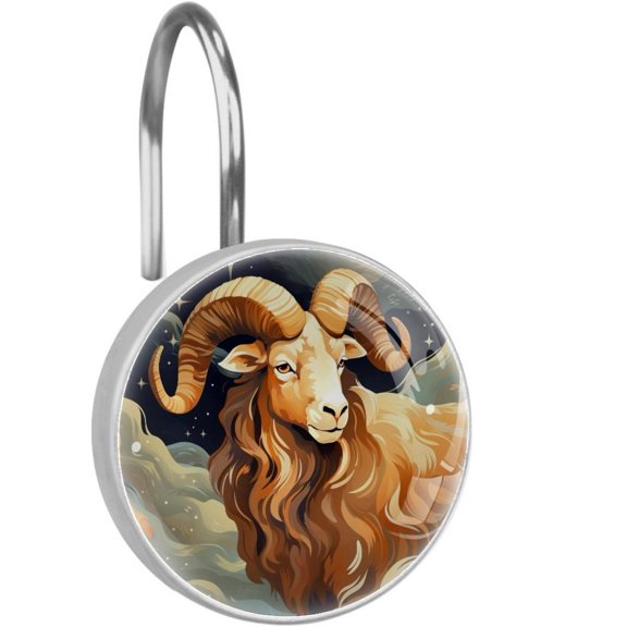 HemaKayy 12 Pcs Decorative Shower Curtain Hooks - Stainless Steel Rings for Bathroom Dcor - Easy Glide & Secure Hold - Perfect Decoration for Bathroom Shower Rods - Aries Constellation