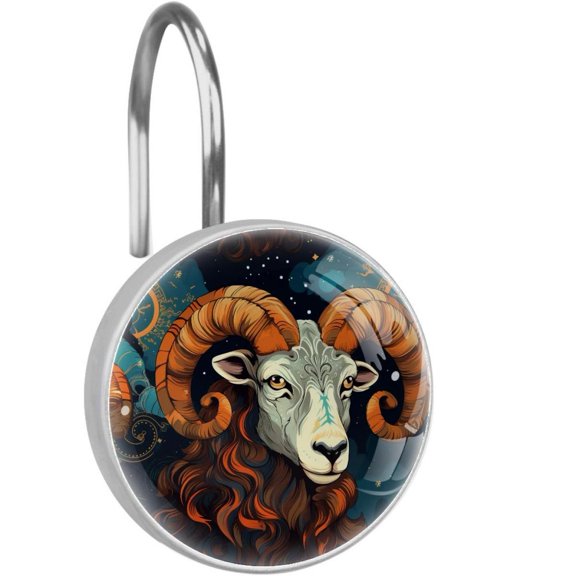 HemaKayy 12 Pcs Decorative Shower Curtain Hooks - Stainless Steel Rings for Bathroom Dcor - Easy Glide & Secure Hold - Perfect Decoration for Bathroom Shower Rods - Aries Constellation