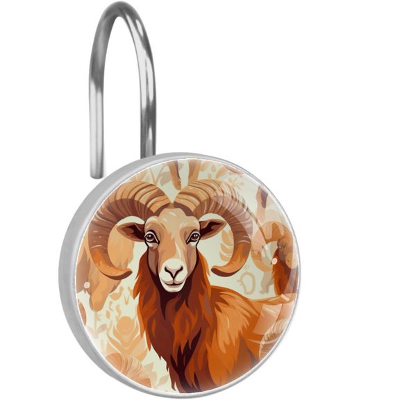 HemaKayy 12 Pcs Decorative Shower Curtain Hooks - Stainless Steel Rings for Bathroom Dcor - Easy Glide & Secure Hold - Perfect Decoration for Bathroom Shower Rods - Aries Constellation