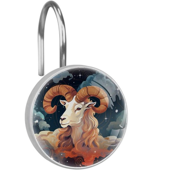 HemaKayy 12 Pcs Decorative Shower Curtain Hooks - Stainless Steel Rings for Bathroom Dcor - Easy Glide & Secure Hold - Perfect Decoration for Bathroom Shower Rods - Aries Constellation