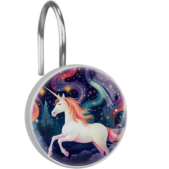 HemaKayy 12 Pcs Decorative Shower Curtain Hooks - Stainless Steel Rings for Bathroom Dcor - Easy Glide & Secure Hold - Perfect Decoration for Bathroom Shower Rods - Fantasy Unicorn