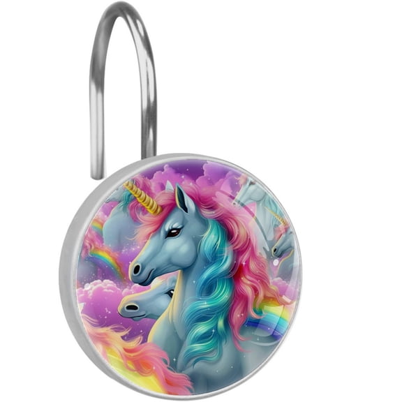 HemaKayy 12 Pcs Decorative Shower Curtain Hooks - Stainless Steel Rings for Bathroom Dcor - Easy Glide & Secure Hold - Perfect Decoration for Bathroom Shower Rods - Fantasy Unicorn