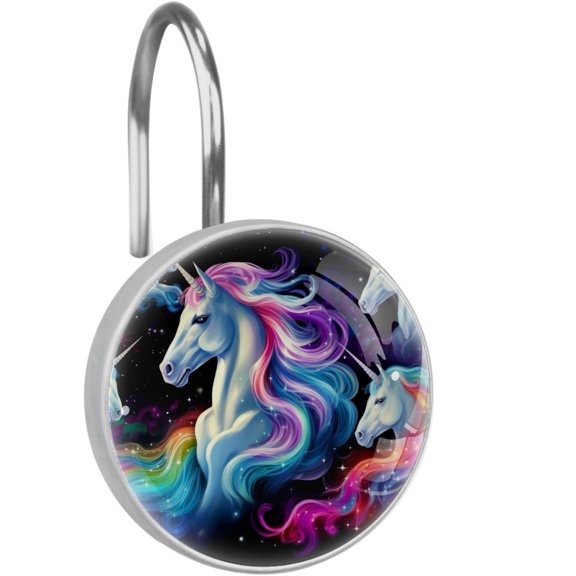 HemaKayy 12 Pcs Decorative Shower Curtain Hooks - Stainless Steel Rings for Bathroom Dcor - Easy Glide & Secure Hold - Perfect Decoration for Bathroom Shower Rods - Fantasy Unicorn