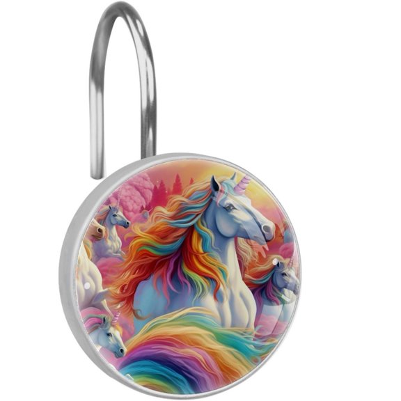 HemaKayy 12 Pcs Decorative Shower Curtain Hooks - Stainless Steel Rings for Bathroom Dcor - Easy Glide & Secure Hold - Perfect Decoration for Bathroom Shower Rods - Fantasy Unicorn