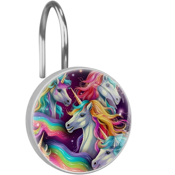 HemaKayy 12 Pcs Decorative Shower Curtain Hooks - Stainless Steel Rings for Bathroom Dcor - Easy Glide & Secure Hold - Perfect Decoration for Bathroom Shower Rods - Fantasy Unicorn