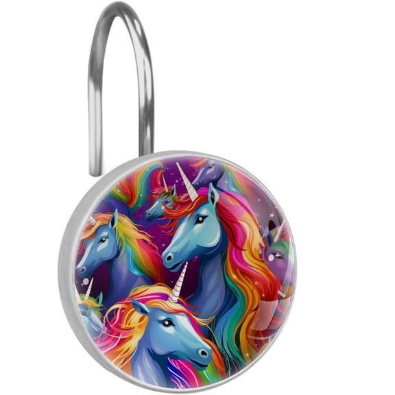 HemaKayy 12 Pcs Decorative Shower Curtain Hooks - Stainless Steel Rings for Bathroom Dcor - Easy Glide & Secure Hold - Perfect Decoration for Bathroom Shower Rods - Fantasy Unicorn