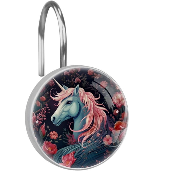 HemaKayy 12 Pcs Decorative Shower Curtain Hooks - Stainless Steel Rings for Bathroom Dcor - Easy Glide & Secure Hold - Perfect Decoration for Bathroom Shower Rods - Fantasy Unicorn