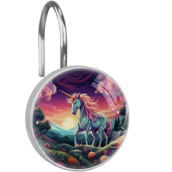 HemaKayy 12 Pcs Decorative Shower Curtain Hooks - Stainless Steel Rings for Bathroom Dcor - Easy Glide & Secure Hold - Perfect Decoration for Bathroom Shower Rods - Fantasy Unicorn