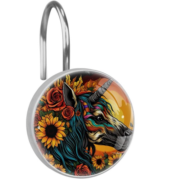 HemaKayy 12 Pcs Decorative Shower Curtain Hooks - Stainless Steel Rings for Bathroom Dcor - Easy Glide & Secure Hold - Perfect Decoration for Bathroom Shower Rods - Fantasy Unicorn