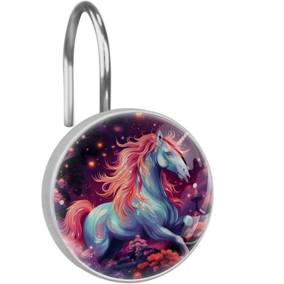 HemaKayy 12 Pcs Decorative Shower Curtain Hooks - Stainless Steel Rings for Bathroom Dcor - Easy Glide & Secure Hold - Perfect Decoration for Bathroom Shower Rods - Fantasy Unicorn