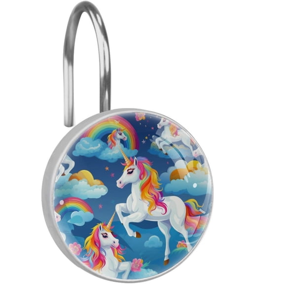 HemaKayy 12 Pcs Decorative Shower Curtain Hooks - Stainless Steel Rings for Bathroom Dcor - Easy Glide & Secure Hold - Perfect Decoration for Bathroom Shower Rods - Fantasy Unicorn