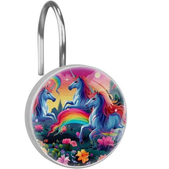 HemaKayy 12 Pcs Decorative Shower Curtain Hooks - Stainless Steel Rings for Bathroom Dcor - Easy Glide & Secure Hold - Perfect Decoration for Bathroom Shower Rods - Fantasy Unicorn