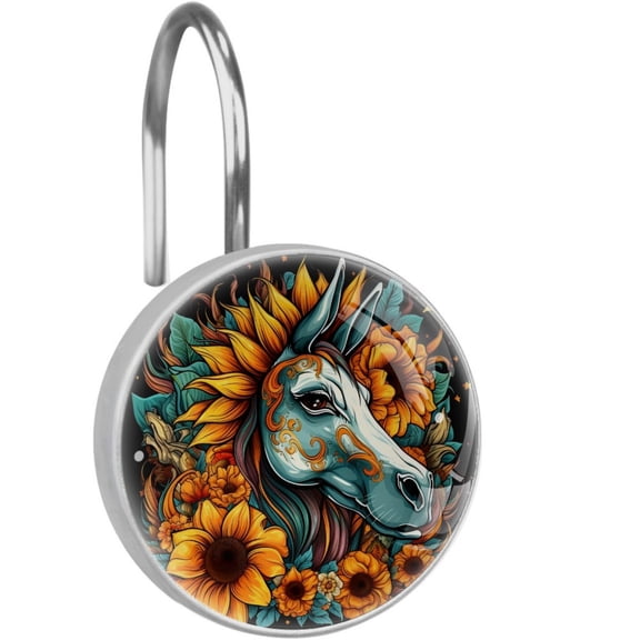 HemaKayy 12 Pcs Decorative Shower Curtain Hooks - Stainless Steel Rings for Bathroom Dcor - Easy Glide & Secure Hold - Perfect Decoration for Bathroom Shower Rods - Fantasy Unicorn