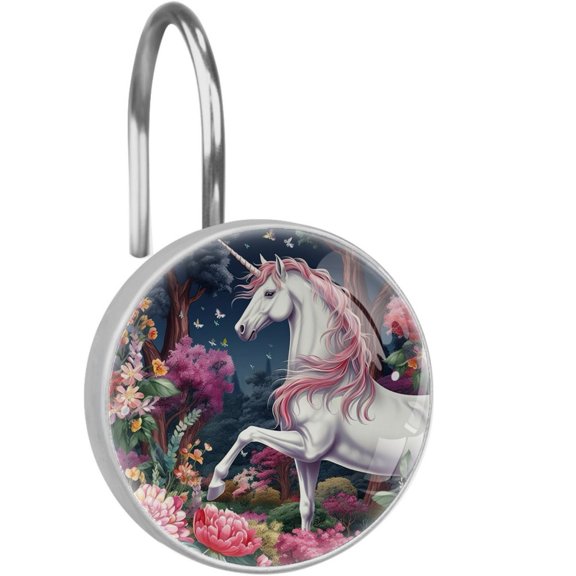 HemaKayy 12 Pcs Decorative Shower Curtain Hooks - Stainless Steel Rings for Bathroom Dcor - Easy Glide & Secure Hold - Perfect Decoration for Bathroom Shower Rods - Fantasy Unicorn