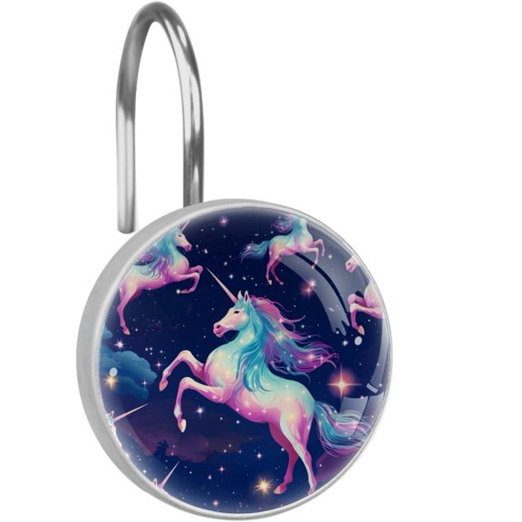 HemaKayy 12 Pcs Decorative Shower Curtain Hooks - Stainless Steel Rings for Bathroom Dcor - Easy Glide & Secure Hold - Perfect Decoration for Bathroom Shower Rods - Fantasy Unicorn