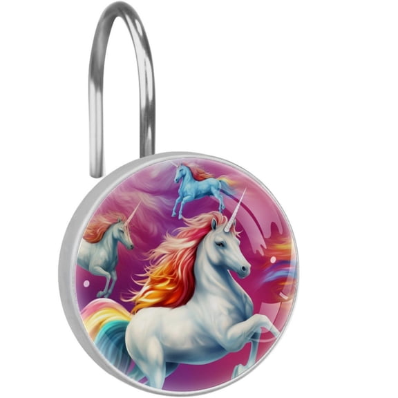 HemaKayy 12 Pcs Decorative Shower Curtain Hooks - Stainless Steel Rings for Bathroom Dcor - Easy Glide & Secure Hold - Perfect Decoration for Bathroom Shower Rods - Fantasy Unicorn