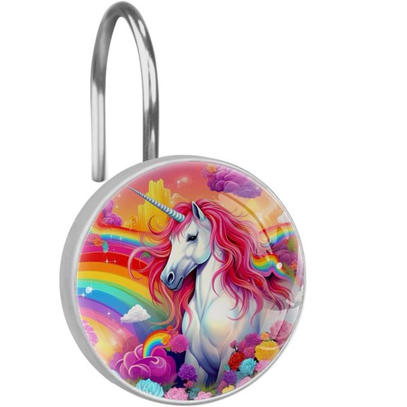 HemaKayy 12 Pcs Decorative Shower Curtain Hooks - Stainless Steel Rings for Bathroom Dcor - Easy Glide & Secure Hold - Perfect Decoration for Bathroom Shower Rods - Fantasy Unicorn