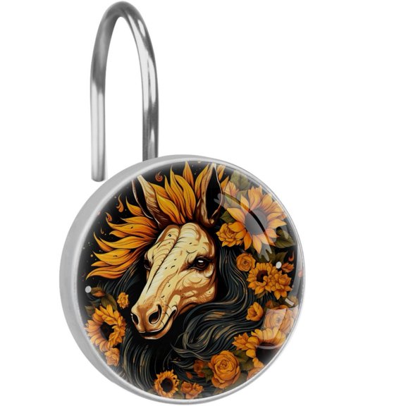 HemaKayy 12 Pcs Decorative Shower Curtain Hooks - Stainless Steel Rings for Bathroom Dcor - Easy Glide & Secure Hold - Perfect Decoration for Bathroom Shower Rods - Fantasy Unicorn