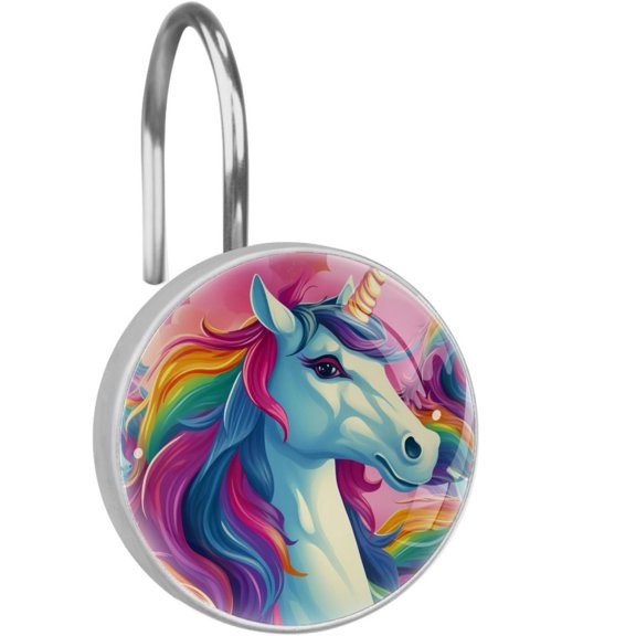 HemaKayy 12 Pcs Decorative Shower Curtain Hooks - Stainless Steel Rings for Bathroom Dcor - Easy Glide & Secure Hold - Perfect Decoration for Bathroom Shower Rods - Fantasy Unicorn