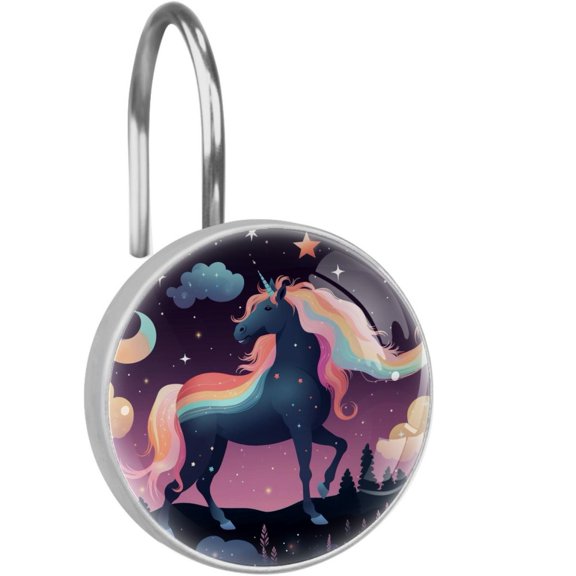 HemaKayy 12 Pcs Decorative Shower Curtain Hooks - Stainless Steel Rings for Bathroom Dcor - Easy Glide & Secure Hold - Perfect Decoration for Bathroom Shower Rods - Fantasy Unicorn