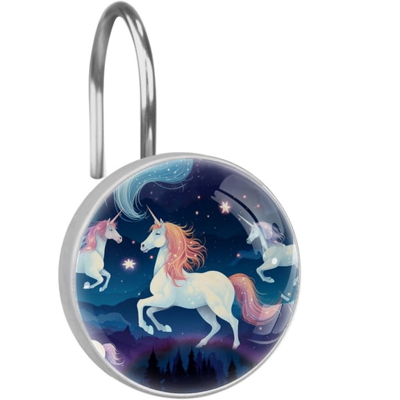 HemaKayy 12 Pcs Decorative Shower Curtain Hooks - Stainless Steel Rings for Bathroom Dcor - Easy Glide & Secure Hold - Perfect Decoration for Bathroom Shower Rods - Fantasy Unicorn