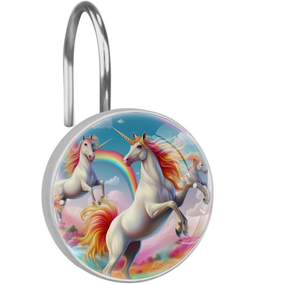 HemaKayy 12 Pcs Decorative Shower Curtain Hooks - Stainless Steel Rings for Bathroom Dcor - Easy Glide & Secure Hold - Perfect Decoration for Bathroom Shower Rods - Fantasy Unicorn