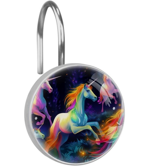 HemaKayy 12 Pcs Decorative Shower Curtain Hooks - Stainless Steel Rings for Bathroom Dcor - Easy Glide & Secure Hold - Perfect Decoration for Bathroom Shower Rods - Fantasy Unicorn