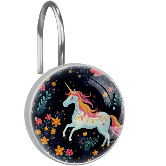 HemaKayy 12 Pcs Decorative Shower Curtain Hooks - Stainless Steel Rings for Bathroom Dcor - Easy Glide & Secure Hold - Perfect Decoration for Bathroom Shower Rods - Fantasy Unicorn