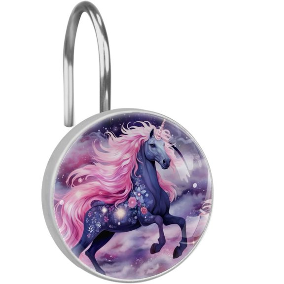 HemaKayy 12 Pcs Decorative Shower Curtain Hooks - Stainless Steel Rings for Bathroom Dcor - Easy Glide & Secure Hold - Perfect Decoration for Bathroom Shower Rods - Fantasy Unicorn