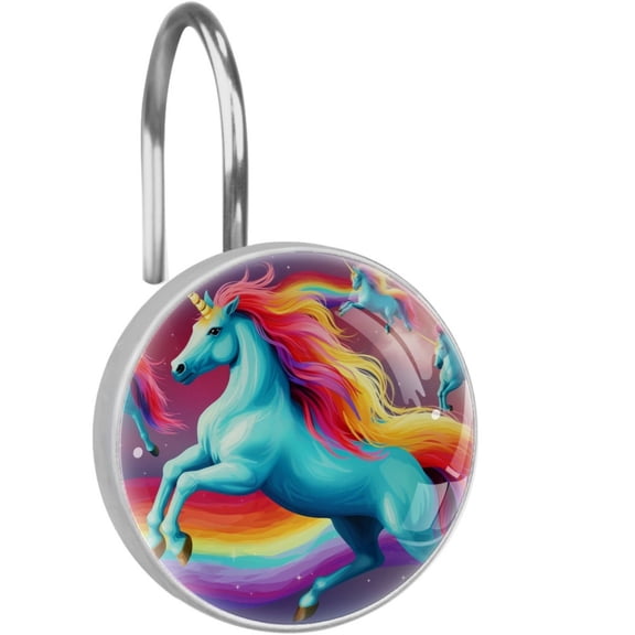 HemaKayy 12 Pcs Decorative Shower Curtain Hooks - Stainless Steel Rings for Bathroom Dcor - Easy Glide & Secure Hold - Perfect Decoration for Bathroom Shower Rods - Fantasy Unicorn
