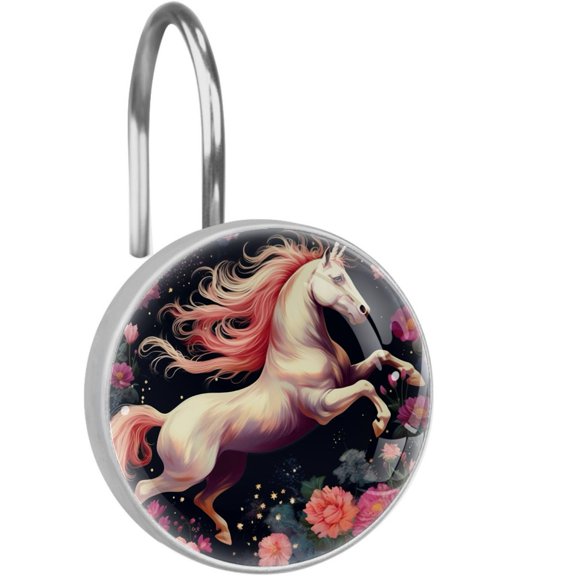 HemaKayy 12 Pcs Decorative Shower Curtain Hooks - Stainless Steel Rings for Bathroom Dcor - Easy Glide & Secure Hold - Perfect Decoration for Bathroom Shower Rods - Fantasy Unicorn