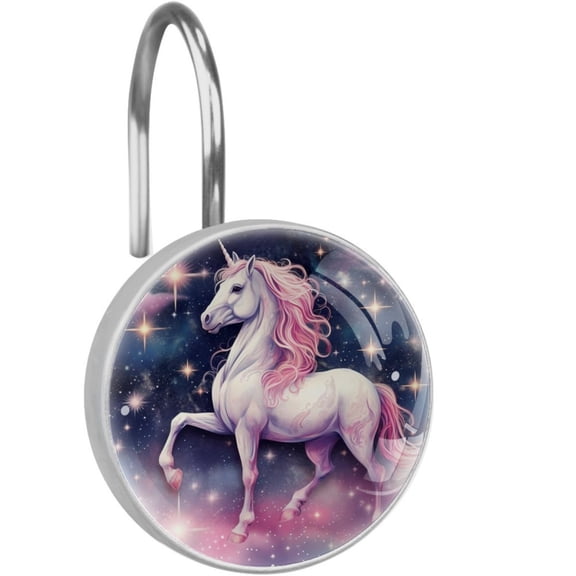 HemaKayy 12 Pcs Decorative Shower Curtain Hooks - Stainless Steel Rings for Bathroom Dcor - Easy Glide & Secure Hold - Perfect Decoration for Bathroom Shower Rods - Fantasy Unicorn